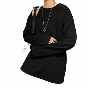 Autunno Lg manica Pullover T-shirt di base per gli uomini allentati di grandi dimensioni Fi tinta unita Top Casual Autunno Streetwear Top T Shirt Y9nu #