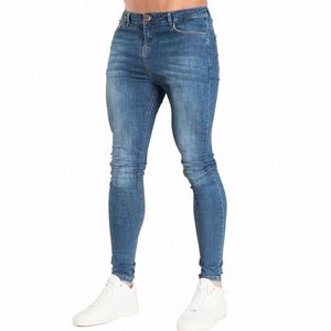 Elastyczne talia chude dżinsy mężczyźni czarne swobodne spodnie do joggera Męskie dżinsy High Street Slim Fit Man Fi Denim Spodni x4sx#