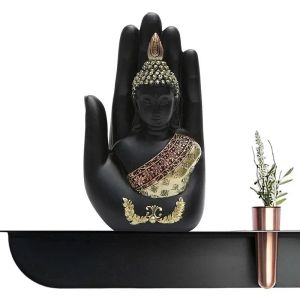 Sculptures Buddha Statue Decorative Small Buddha Figurines Resin Buddha Palm Decoration Meditating Brings Peace Spiritual Ornament For