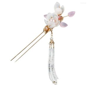 Hårklämmor Barrettes Etnisk stil D Kinesisk stick med hypoallergenlegering Flower Tassel Chopsticks For Cheongsam Han klädklänning D Ottzu