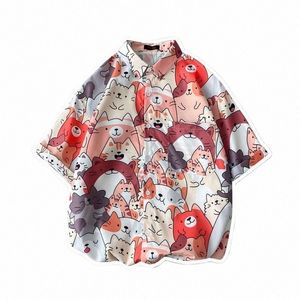 summer Printed Casual Shirt Men Women Hawaii Short Sleeve Anime Carto Graphic Beach Shirts Japan Style Floral Oversize Clothes I7PG#