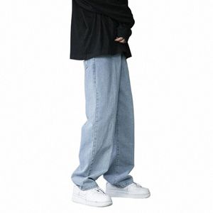 men's jeans loose wide-leg straight casual pants fi all-match trousers streetwear black light blue blue baggy jeans Z6K6#