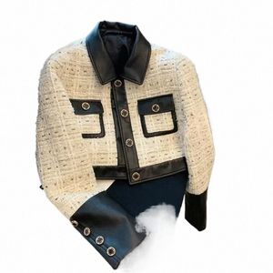 ctrast Stitching Tweed Fragrant Wind Suit Jacket Female 2024 Autumn New Fi Heavy Industry Advanced Blazers Coat Women C4dy#