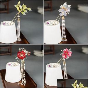 Hårklämmor Barrettes kinesiska tillbehör Steg Shake Pinns Forks Fairy Flower Hairpins Hair Clips For Women Styling Holder Drop Deliver Otqvi