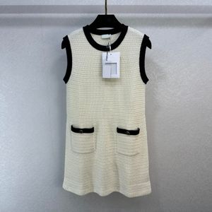 Women's Dresses European fashion brand white crew neck sleeveless vest knitted mini dress