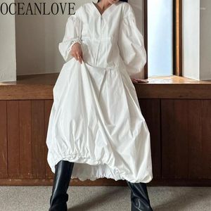 Casual Dresses OCEANLOVE Autumn Winter Women Solid Leisure Japanese Style Vintage Vestidos Simple Lantern Sleeve Elegant Long Dress
