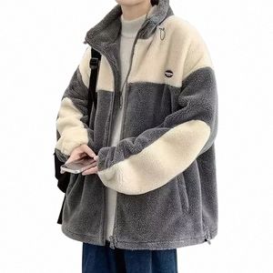 2023 New Spring And Autumn Warm Lamb Coats Men's Y2K Fi Trend Plus Veet Padded Loose Jackets Leisure Splicing Coats Tops h35P#