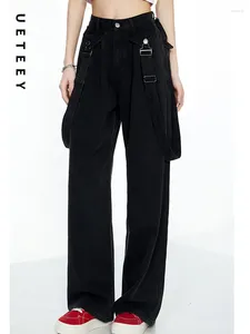 Women's Jeans UETEEY Black High Waisted Wide Leg Baggy Pants Streetwear Trousers Y2k Fashion 2024 Vintage Loose Denim Mom