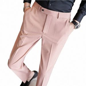 Mężczyźni Spring Jesień Wysokiej jakości swobodne spodnie/mężczyzna Fi Slim Fit Pink Busin Suit Pants/Man Eloty Dr Spodnie 28-38 M3DF#