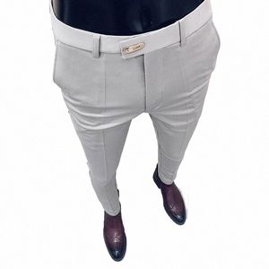 spring Men Pants Korean Slim Fit Men Casual Ankle Length Pants Streetwear Men High Quality Black Gray Dr Suit Pant Man O3JN#