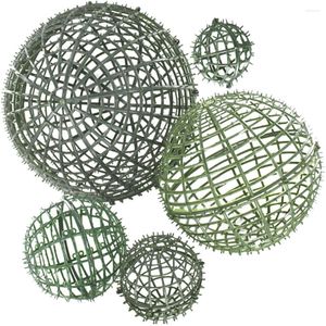 装飾的な花5PCS人工花植物トピアリーボールサポートプラスチックラックフェイクグラスフレーム