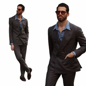 Homens Terno Feito Sob Medida 2 Peças Blazer Calças Pinstripe Double Breasted Alta Qualidade Casamento Busin Causal Prom Dailaily Tailored 89w2 #