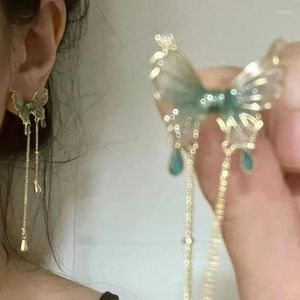 Dangle Earrings Chinese Style Vintage Green Butterfly Tassel Fashion Design Temperament Female Ring Bracelet Jewelry Set