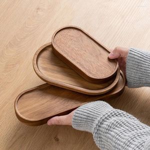 Tea Trays 1PC Wooden Serving Oval Wood Tray Platters For Food Dishes Dinner Plates Solid Round Dessert Plate