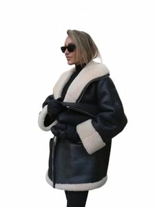 fi Quente Casaco De Pele De Couro Mulheres Inverno LG Manga Chic Lapelas Casacos Feminino Rua Preto Motor Lady Bike Jacket h8Xo #