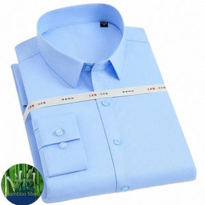 Camicie in fibra di bambù da uomo Fi Primavera Estate No-ir Care Free Slim Stretch Bianco Blu Grigio Ufficio formale Plus Size 8XL 7XL r5Um #