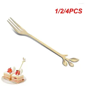 Cucchiai 1/2/4PCS Cucchiaio a manico lungo in oro Cucchiaino a foglia in acciaio inossidabile Mini Nordic Mini agitazione Forchetta per dessert Caffè Miele