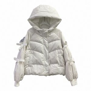 2023 Winter New Parkas Sweet Bow Down Cott Padded Jackets Korean Fi Female Warm Hooded Coat Thick Parkas 89Zy#