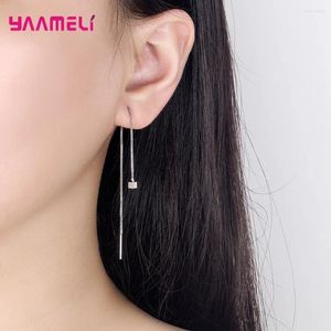 Dangle Küpe Katı 925 STERLING Gümüş Moda Kadın Mücevherleri Parti Aksesuarı İçin Basit Geometrik Uzun Kutu Zinciri İpliği