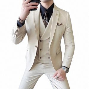 jackets+vest+pants Men's Busin Suits Men's Spring Solid Color 3 Piece Set Fi Groom's Wedding Dr Men's Casual Tuxedo s7hE#