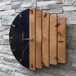 Wall Clocks Abstract Clock Silent Non Ticking Wood Hanging Battery Operated Bedroom Living Room Cafe Hallway Decoration