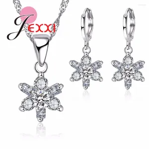 Kolczyki naszyjne Zestaw Fashion Flower Zirconia Crystal Women 925 STRISTLING SREBRO