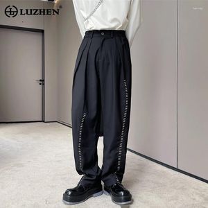 Men's Pants LUZHEN Fashion Pleated Design Casual Elegant Loose Splicing Original Embroidery Trousers 2024 LZ1360