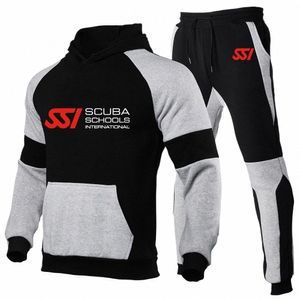 scuba Diving Dive SSI Print Fi Men Clothing Sports Suits Jogging Pullover Tracksuit Casual Hoodie Sportswear+Pant 2Pcs Set R1Si#