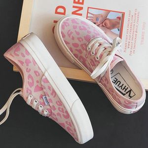 Casual Shoes Ladies Canvas 2024 Pink Leopard Print Vulcanized Flat Semi Drag