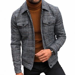 fi Jacket Men 2023 Spring Autumn Slim Plaid Coat Men Clothing Casual Coat Jacket Turn-Down Collar Single Breasted Outerwear R4RX#