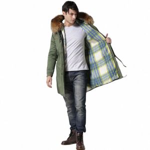 Popular Exército Verde Shell Com Azul E Branco Grid Fur Parka Homens Quentes Jaqueta E Casaco Sobretudo Estilo LG k7uh #