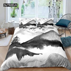 Bedding Sets Ink Painting Duvet Cover Set Microfiber Abstract Natural Chinese Style Soft Landscape Theme 2/3 Pcs Comforter