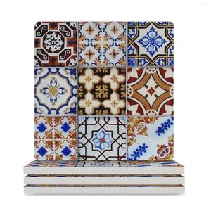Table Mats Portuguese Tiles - Old Style Ceramic Coasters (Square) For Drinks Aesthetic Personalize Drink Set