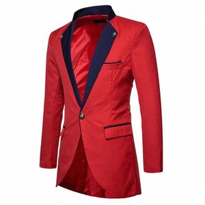 red Male Blazer Fi Single Butt Solid Lg Coat Elegant Party Prom Casual Wedding Suit Tailcoat Slim Only 1 Piece 2024 e4kZ#