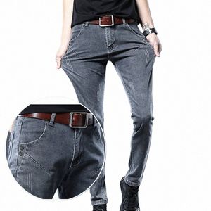 Grå jeans för mäns koreanska trendiga nya ankomst avslappnad mångsidig elastisk avancerad smal rak denim byxor m7zj#