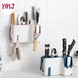 Racks Kitchen Orangizer Spoon Chopsticks Fork Lagring Box Rack Multifunktion Cotlary Holder Plastic Wall Mount Box Rack Cutlery Holder