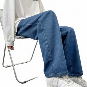 2024 y2k novo streetwear baggy jeans homens coreano fi solto em linha reta calças de perna larga masculino roupas marca preto luz azul y56a #