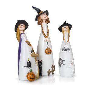 Esculturas Decoração de bruxa de Halloween Artesanato em resina, chapéu de bruxa, gato, fantasma, corvo e estatuetas de decoração de abóbora para enfeites de férias e festas