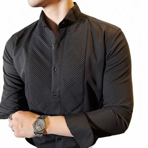 n Iring Organ Plissadas Camisa para Homens 2023 Outono Manga LG Casual Busin Dr Camisas Festa Social Banquete Smoking Blusa r60o #