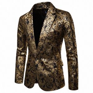 2023 Mäns gyllene blommor blazers busin casual kostym bröllop dr guld blazer män e8zv#