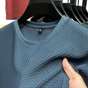 andningsbar kortärmad t-shirts o hals sommar tunn mesh is silk lös elasticitet t skjortor koreanska herrkläder q9rg#