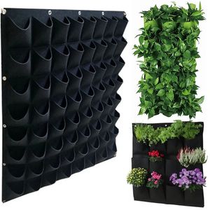 36/72 Pockets Green Grow Bag Wall Hanging Planting Bags Planter Vertical Garden Vegetable Living Outdoor Garden Home Tool 240320