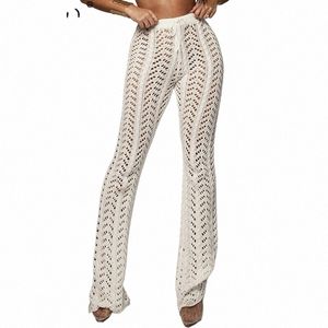 Sibybo Hollow Out Knitted Talle Sexy Pants Women Fi Spichet Loose Autumn Spodni Kobiet Cott Casual Ladie