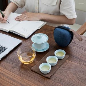 Conjuntos de chá Luwu Vidro e Cerâmica Travel Gaiwan Tea Set Chinês