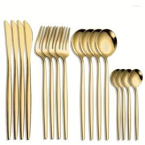 Flatware Sets 16pcs Golden Stainless Steel Tableware Set Includes Steak Knife Dinner Fork Spoon And Dessert For Home Restaurant Use