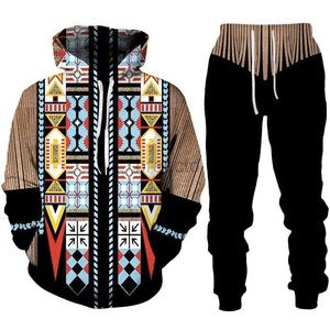 Men's Hoodies Sweatshirts New 3D Printing Indian Native Style Fashion Men Women Tracksuits Crewneck Hoodies+pants Plus Size S-7XLHarajuku Clothes Casual 24328