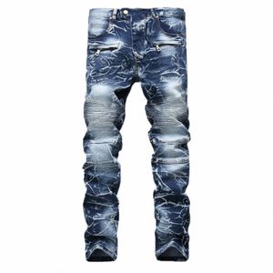 chude rozryte dżinsy mężczyźni vintage dżinsy fold w robocie strzępione spodnie podstawowe dżinsowe spodnie cienkie spodnie streetwearne 2023 k3t4#