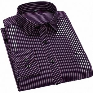 oversized 9XL 8XL 48 47 Mens Lg Sleeved Shirt Casual Busin Classic Plaid Striped Slim Fit Butt Male Social Dr Shirts k0N7#