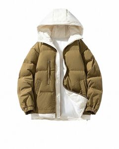 Mid Puffer Jacket Men Autumn Winter Parka Kurtki z kapturem Men Cott Pdded ciepłe streetwear luźne wiatrówki zagęszczenie parkas p5dc#