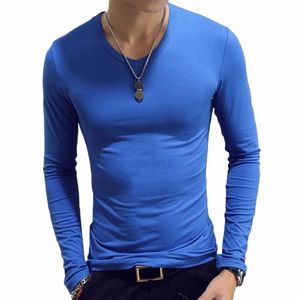 2024 Spring Men T-Shirts Lg Sleeve O-Neck Casual Fitn Jogging Solid Fi Tee Basic Running Homme Top Clothing I0ci#